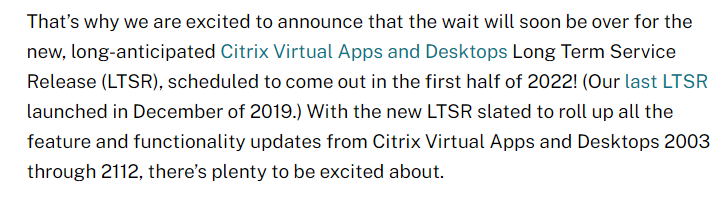 Next #Citrix LTSR is first half 2022 citrix.com/blogs/2021/10/…