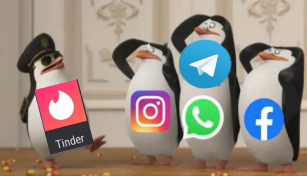 Que_Show_'s tweet image. Tocará irnos a Tinder para comunicarnos ya que Whatsapp, Instagram, Facebook y telegram están caídos 🤭