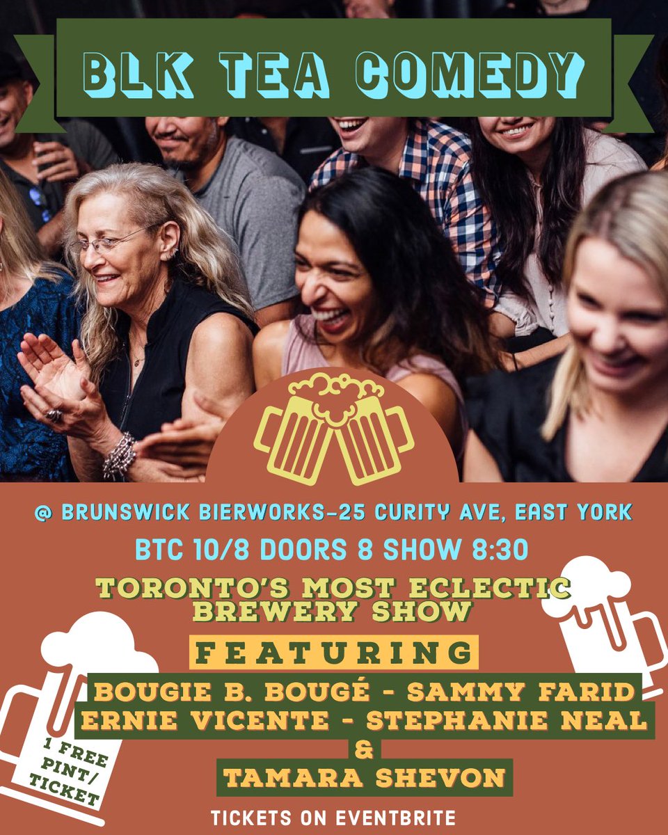 DantonLamar's tweet photo. 🍻😂🥟 Blk Tea Comedy - BTC 10/8 Doors 8 Show 8:30 ~ 1 Free Pint/ticket

Blk Tea has teamed up with Brunswick Bierworks for Blk Tea Comedy. See comics featured on JFL42, the CBC, Sirius XM &amp; more

Get Tix👇🏾

https://t.co/K6LWoBJp0q

#Toronto #comedy #beer https://t.co/DJqLWQ3h9i