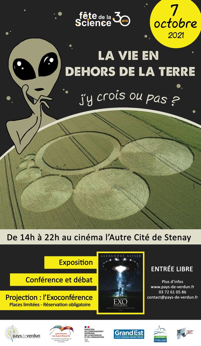PaysdeVerdun's tweet photo. La vie en dehors de la Terre, vous y croyez ou pas ?
C'est l'occasion d'échanger ensemble sur le sujet, avec le Youtubeur #AstronoGeek et des experts dans le domaine. 
C'est jeudi et c'est à Stenay ! #FDS2021 https://t.co/Ejc7VizXdu