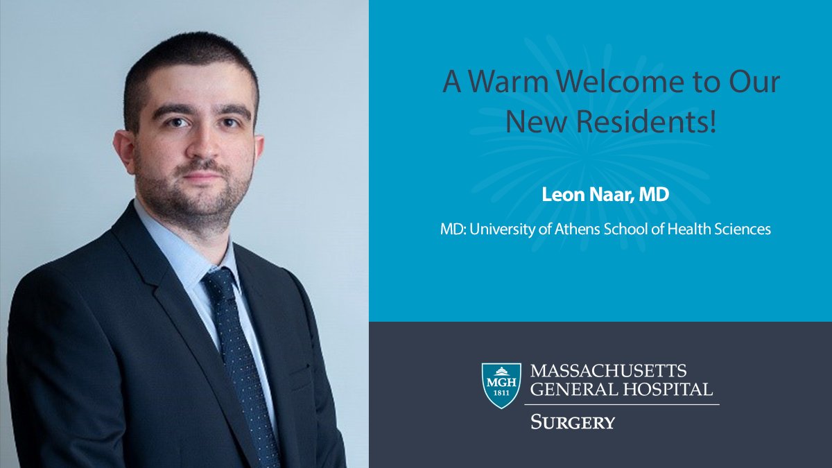 MGHSurgery's tweet photo. Welcome Leon Naar, MD, a member of this year’s #MGHsurgery residency class! Dr. Naar joins us from @uoaofficial. His primary interests are trauma/critical care and surgical oncology. We are thrilled to have you on the team, Dr. Naar! #medtwitter https://t.co/RiJ3cWn2si
