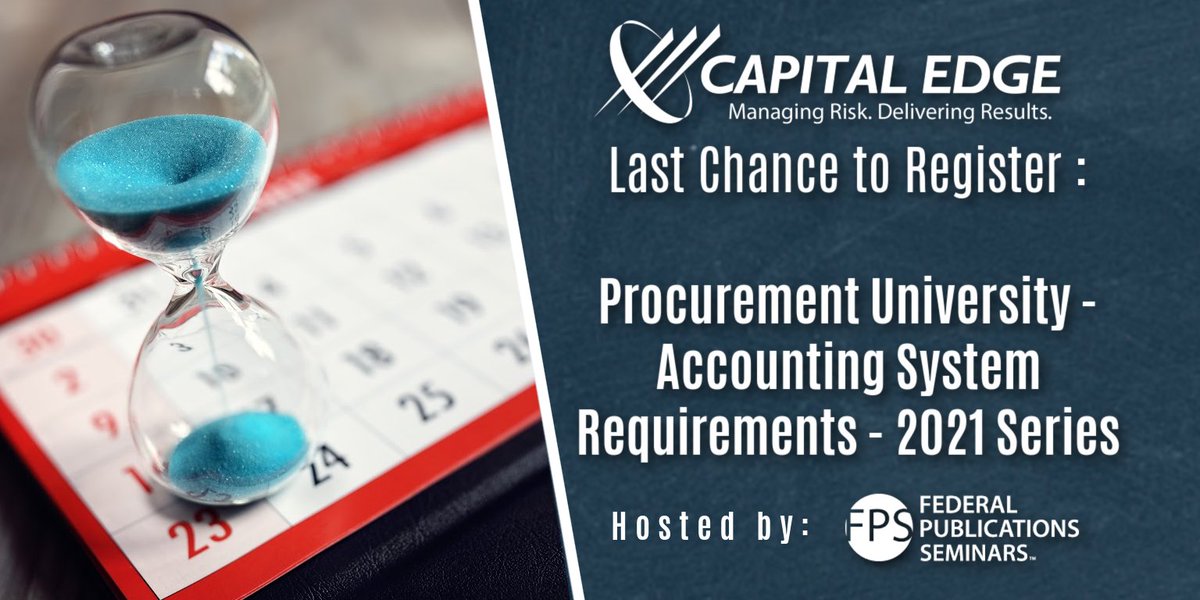 GovConExperts's tweet photo. 📢📢 Last chance to register for @fedpubseminars Procurement University - Accounting System Requirements - 2021 Series

Sign-Up: https://t.co/fNWxw4BKKB 

#GOVCONEXPERTS #FEDERALPUBLICATIONSSEMINARS #GOVCONTRAINING https://t.co/VLIHT2RBlG