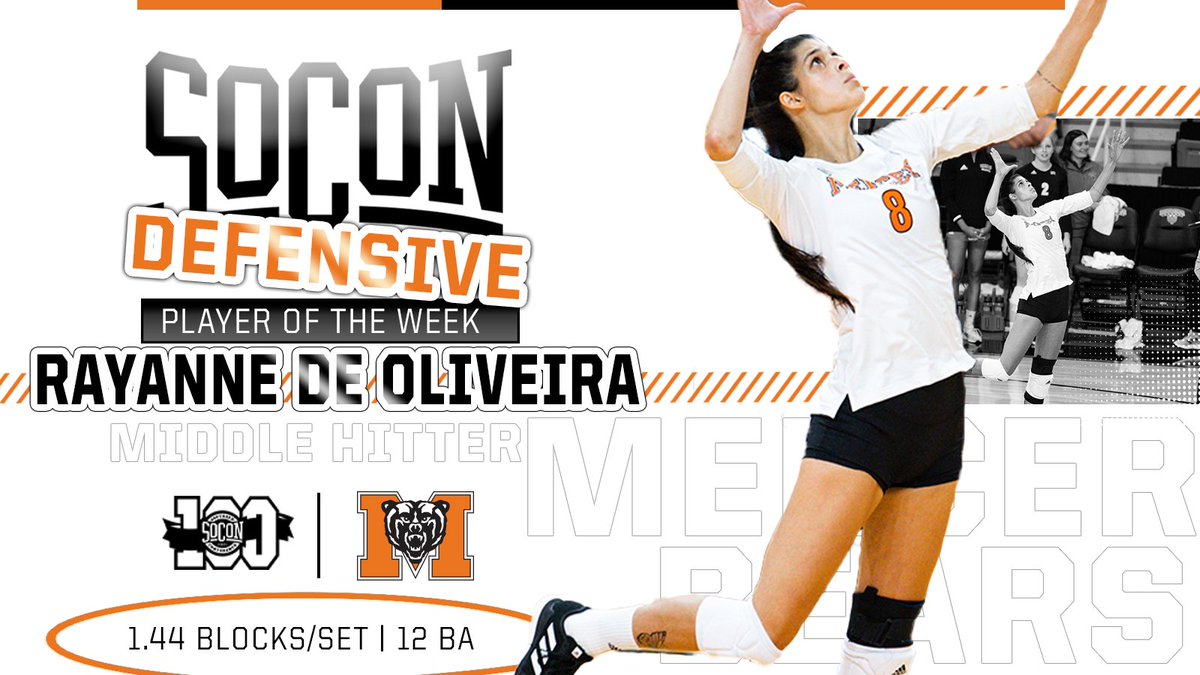 SoConSports's tweet photo. 𝗥𝗮𝘆𝗮𝗻𝗻𝗲 𝗱𝗲 𝗢𝗹𝗶𝘃𝗲𝗶𝗿𝗮 is the #SoConVB 𝗗𝗲𝗳𝗲𝗻𝘀𝗶𝘃𝗲 player of the week😎⤵️

🏐1.44 blocks/set
🏐 12 block assists

📰https://t.co/757Xjnh6MB

#SoConVB🏐 x @MercerBearsVB https://t.co/8JOX84ZMiZ