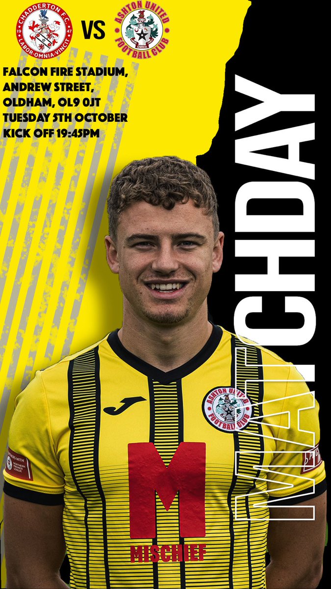🚨𝙏𝙊𝙈𝙊𝙍𝙍𝙊𝙒🚨

🆚 <a href="/ChaddertonFC/">Chadderton FC</a>

⏰ 19:45 

📍The Falcon Fire Stadium, Andrew Street, Chadderton, Oldham, OL9 OJT

🏆 The Frank Hannah <a href="/Manchester_FA/">Manchester Football Association</a> Premier Cup

📖 Match Preview: ashtonunited.co.uk/news-single/ma… 

🎙Commentary: mixlr.com/robins-live 

#aufc #oneclub
