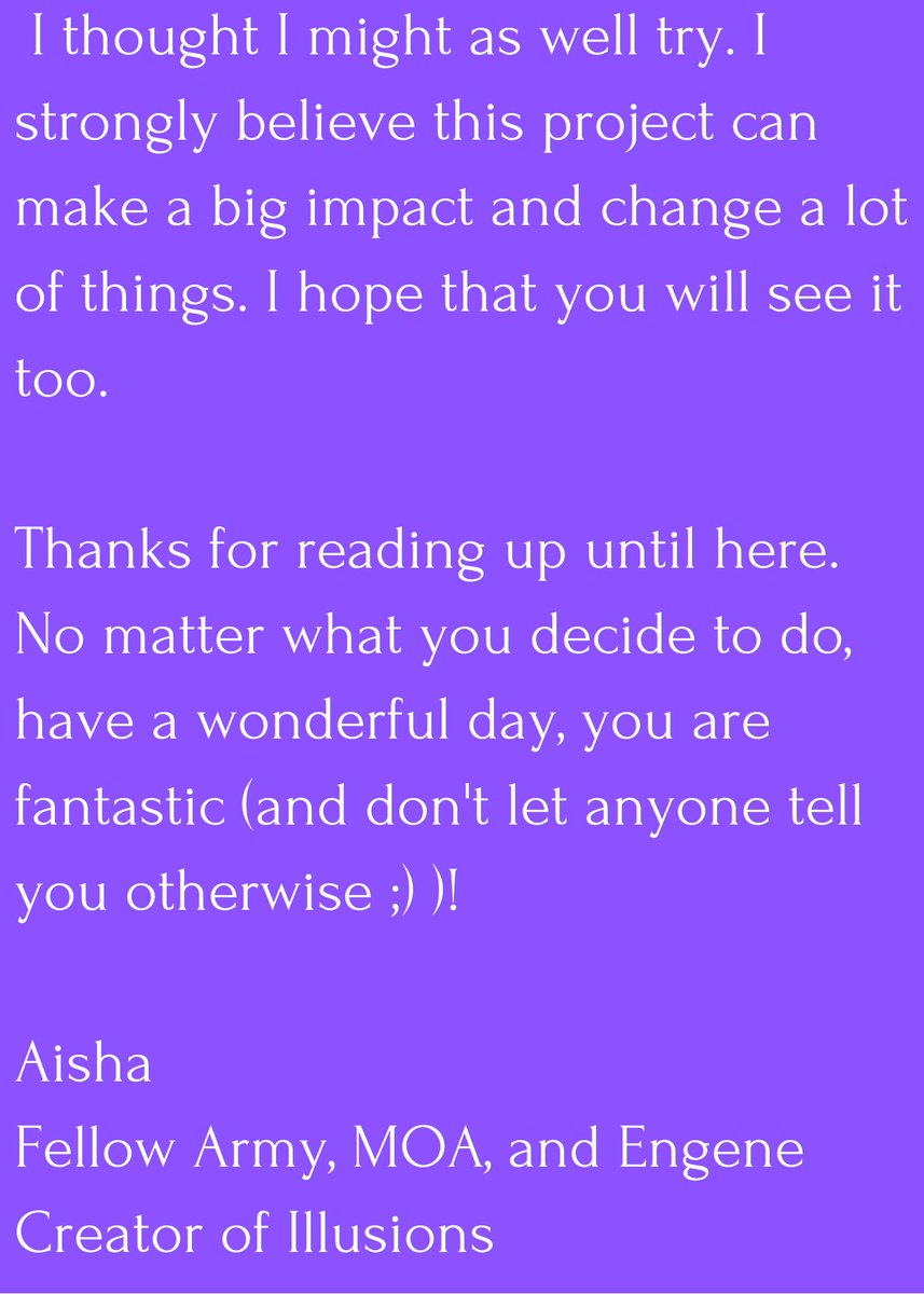 aishacloutier's tweet photo. Hi to all my fellow #ARMY #MOA and #ENGENE! I need your help for my project #Illusions. I know this is not related to the groups or anything, but thought it wouldn't hurt to ask. 
https://t.co/Fsoz5kM8fs

#changingtheworld https://t.co/iutWUN04H3