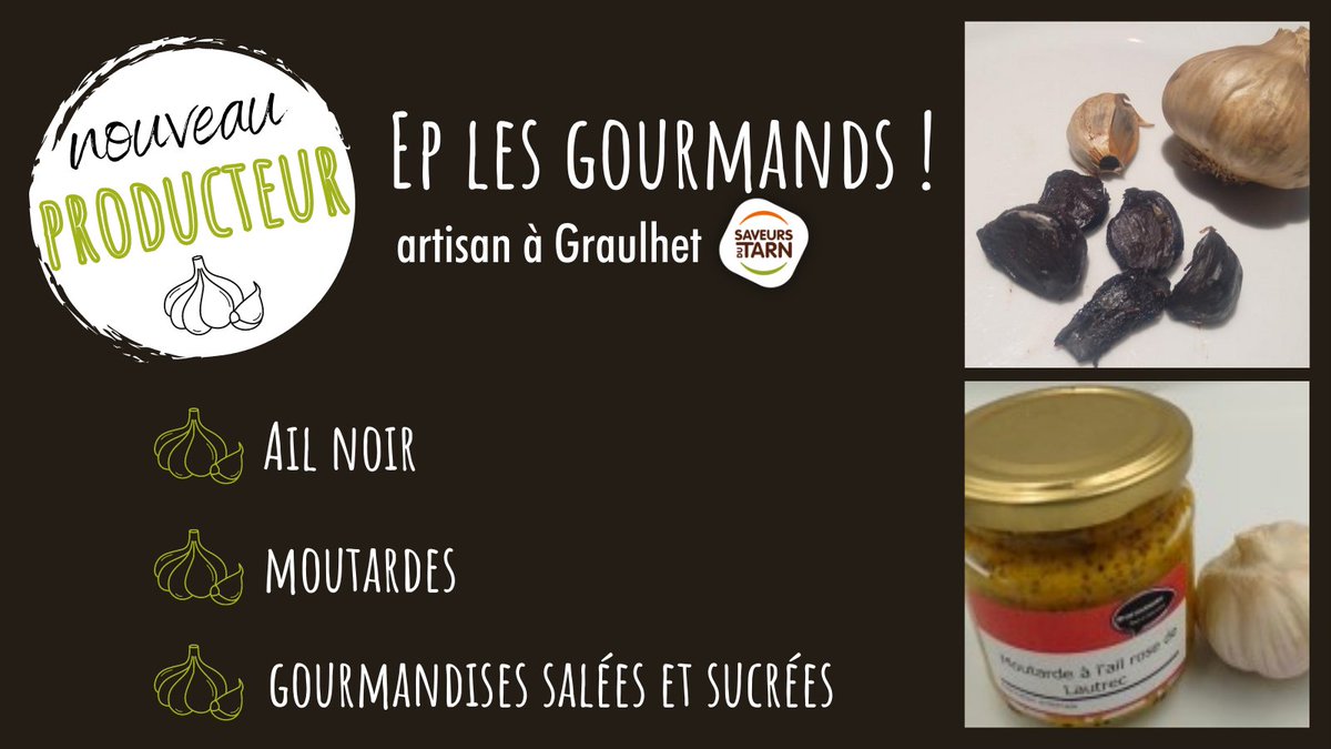 DriveFermier_81's tweet image. Un bouveau producteur sur Drive in Tarn : Ep les Gourmands !, avec de l'ail noir, des moutardes, tartinades et même du mesturet en bocal ! A découvrir sur driveintarn.fr
#drivefermier #circuitcourt #ailnoir #consommerlocal #tarn #moutarde