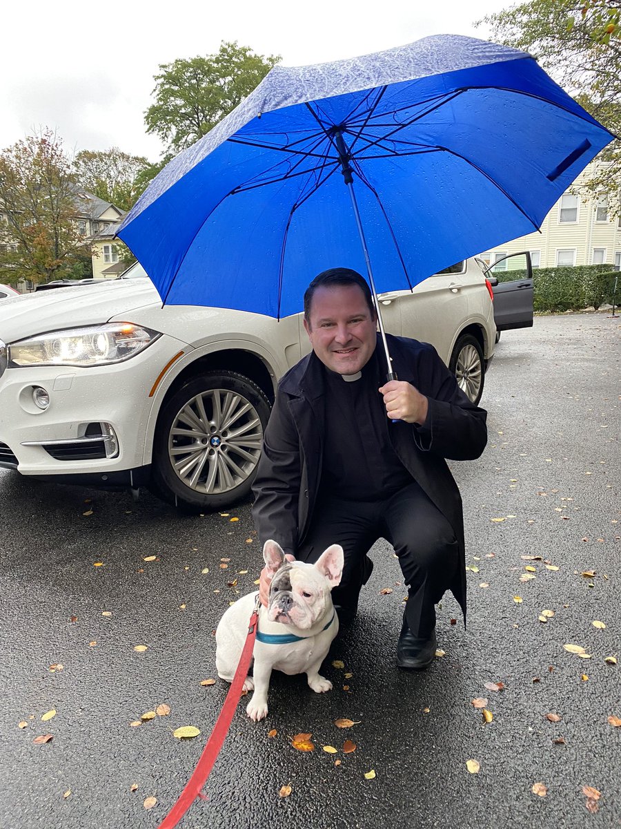 MBeasleyMD's tweet photo. This morning our frenchie was part of a “blessing of pets” at our church. I pray this extends his life to immortal status. Thank you Father Jonathan! @stmarybrookline https://t.co/7KOPF3Qo2h