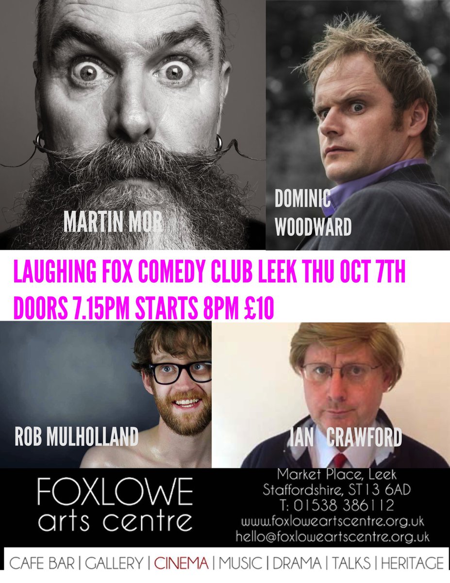 <a href="/FoxloweArts/">Foxlowe Arts Centre</a> <a href="/leekcomedyclub/">Leeks Secret Comedy Club</a> <a href="/SpoonSense/">Ian Crawford</a> @MartinMorComedy <a href="/dominicwoodward/">Dominic Woodward</a> <a href="/robmulholland/">Captain Bendy</a> 

This Thursday live standup comedy