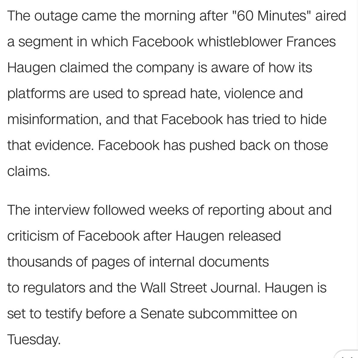 TalkMullins's tweet image. So Facebook, Instagram, &amp;amp; WhatsApp (all owned by Facebook) randomly go down after a FB whistleblower is featured on 60 minutes and is set to testify before a senate subcommittee tomorrow? 🤔 

Sounds like they’re trying to keep people from talking about it on their platforms.