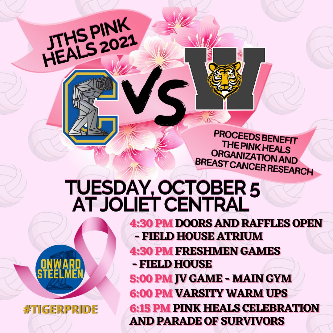The Pink Heals game is tomorrow at Central Campus.  All event proceeds benefit Pink Heals and breast cancer research.  We hope to see you there!  #OnwardSteelmen #TigerPride