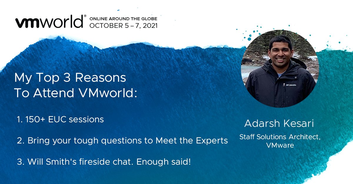 horizonVDI's tweet photo. With over 150+ #EUC specific sessions to special appearances by Will Smith, there's never been a better time to attend @VMworld 2021! 🥳

Don't miss out on the latest insights from our own @adarshkesari and more:  https://t.co/iOZ7eM29Uv https://t.co/Q8BkhueDOH