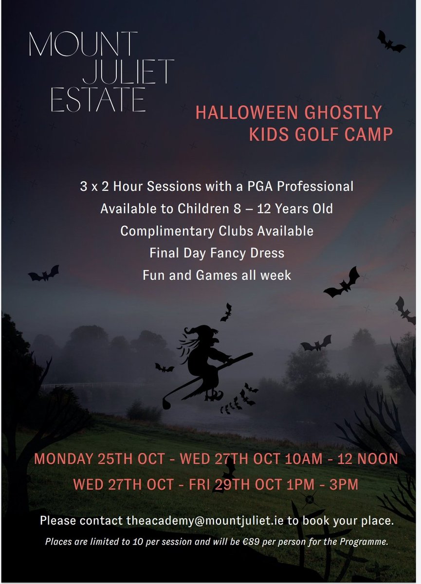 Join us for our Halloween Ghostly Kids Golf Camp! Book now by emailing theacademy@mountjuliet.ie for your week of learning fun! #Golf #Halloween #MountJulietEstate #KidsGolf