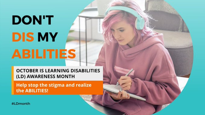 TLDSB's tweet photo. October is Learning Disability (LD) Awareness Month! The goal of the campaign is to raise awareness and reduce stigma to allow individuals with LDs to get the supports they need to reach their potential. Learn more: https://t.co/F77rYVvhsT #LDmonth https://t.co/kJCtlNysUo