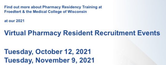 PharmerHart's tweet photo. Best season of the year - #PharmRes recruitment season! I’m excited to (virtually) meet with candidates for our @ASHPOfficial accredited @Froedtert PGY1 (#AmbCare Focus) on 10/12 &amp; 11/9. Info session: https://t.co/YqWOI5TKLt. Meet w/ me: https://t.co/0TP5vUHTFM  #TwitteRx https://t.co/u8pS0ZQqh7