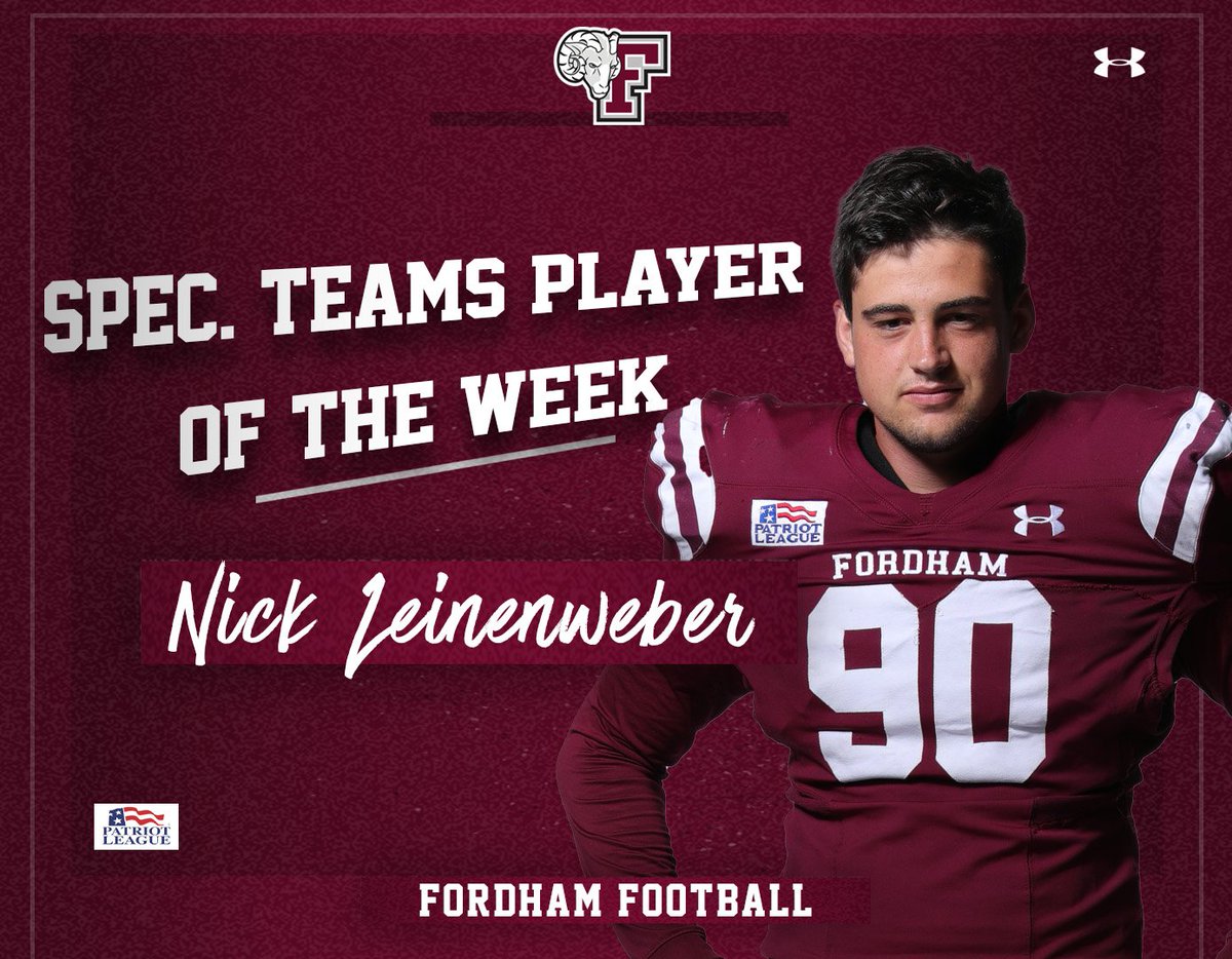FordhamRams's tweet photo. 🏈 Congrats to @FORDHAMFOOTBALL's Trey Sneed and Nick Leinenweber on their @GEICO  @PatriotLeagueFB weekly awards
📰 https://t.co/BOOCyeCV5y https://t.co/ulo6i2sDrD