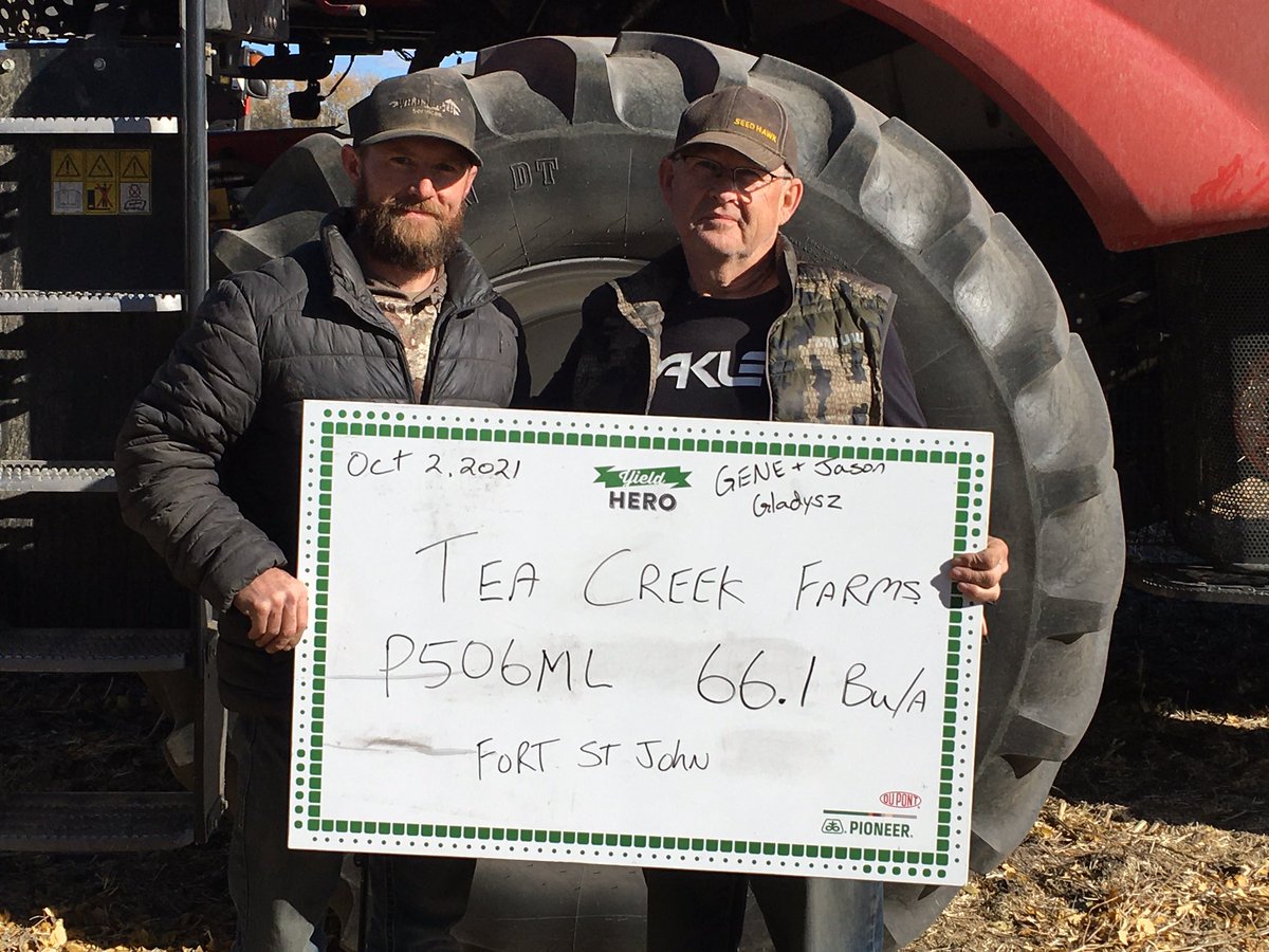 We have another great crop in the Peace. P506ML weighting in at 66.1Bu/acre. We’ll done Tea Creek Farms. #yieldhero21 <a href="/PioneerSeedsCA/">Pioneer Seeds Canada</a> <a href="/CortevaCA/">Corteva Canada</a>