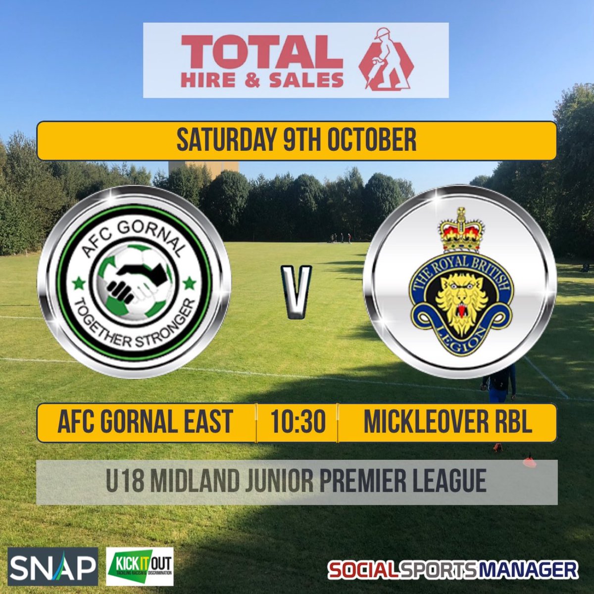 MickleoverRBLFC's tweet photo. 🦁🦁🦁THIS WEEK’S FIXTURE🦁🦁🦁

📅 Saturday 9th October 2021
🆚 AFC Gornal East U18’s
🏆 @MJPL_UK 
⏰ 10-30 KO
🏟 Hilton Road Playing Fields
📍WV4 6DR

Team sponsor - @totalhire https://t.co/JRwF0VQHQc