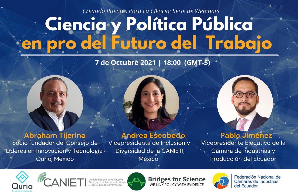 ¿Consideras que el panorama político de la región está listo para los empleos del futuro? 🤔 #Webinar 
💥Acompáñanos a discutirlo junto con grandes líderes del sector industrial tecnológico en LATAM este 7 de Octubre a las 18:00 (GMT-5)
👉Regístrate aquí:bit.ly/3miWWiG