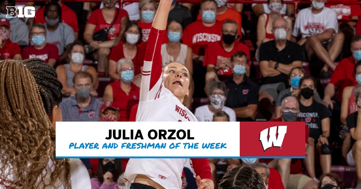 B1GVolleyball's tweet photo. 𝘽𝙞𝙜 𝙏𝙚𝙣 𝙋𝙡𝙖𝙮𝙚𝙧 𝘼𝙉𝘿 𝙁𝙧𝙚𝙨𝙝𝙢𝙖𝙣 𝙤𝙛 𝙩𝙝𝙚 𝙒𝙚𝙚𝙠: Julia Orzol of @BadgerVB 

#B1GVolleyball | #Badgers

📰  https://t.co/iajtmim9BN https://t.co/lsfjryOeat