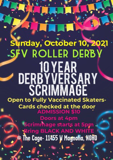 Come celebrate our birthday with us! Bring your vax proof and black/white jersey!
#rollerderby #sfv #SanFernandoValley 
#derbytwitter