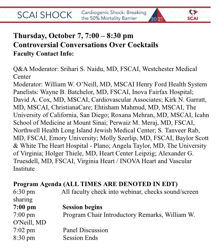 Srihari S. Naidu, MD (@sriharinaidumd) on Twitter photo SCAISHOCK21 is this week. In addition to main sessions please join me for these 2 others on IV anti plat Rx and controversial cases! Thursday! <a href="/agtruesdell/">Alex Truesdell</a> <a href="/PerwaizMeraj/">Perwaiz Meraj</a> <a href="/BillONeillMD/">William W. O'Neill</a> <a href="/NavinKapur4/">Navin Kapur</a> <a href="/davebaran/">David Baran</a> <a href="/HenrytTimothy/">Timothy Henry</a> <a href="/DrCindyGrines/">CindyGrines, MD</a> <a href="/seanvandiepen/">Sean van Diepen</a> <a href="/thiele_holger/">Holger Thiele</a> <a href="/DLBHATTMD/">Dr. Deepak L. Bhatt</a> SCAISHOCK21 is this week. In addition to main sessions please join me for these 2 others on IV anti plat Rx and controversial cases! Thursday! <a href="/agtruesdell/">Alex Truesdell</a> <a href="/PerwaizMeraj/">Perwaiz Meraj</a> <a href="/BillONeillMD/">William W. O'Neill</a> <a href="/NavinKapur4/">Navin Kapur</a> <a href="/davebaran/">David Baran</a> <a href="/HenrytTimothy/">Timothy Henry</a> <a href="/DrCindyGrines/">CindyGrines, MD</a> <a href="/seanvandiepen/">Sean van Diepen</a> <a href="/thiele_holger/">Holger Thiele</a> <a href="/DLBHATTMD/">Dr. Deepak L. Bhatt</a>