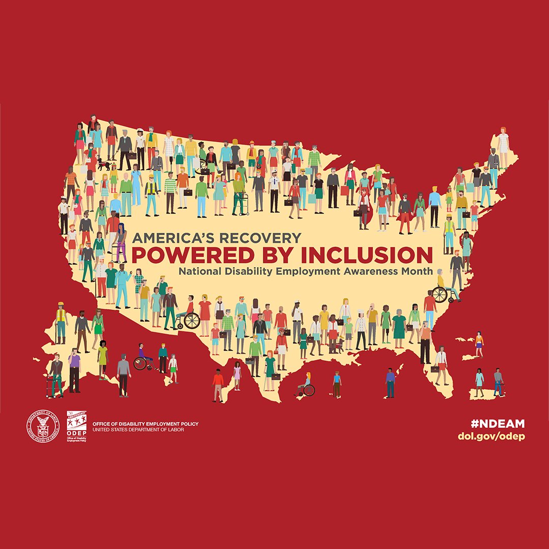October is National Disability Employment Awareness Month! 
What does workplace inclusion look like? Share your images during National Disability Employment Awareness Month. #NDEAM #disability #disabilities #PWD Learn more at dol.gov/NDEAM