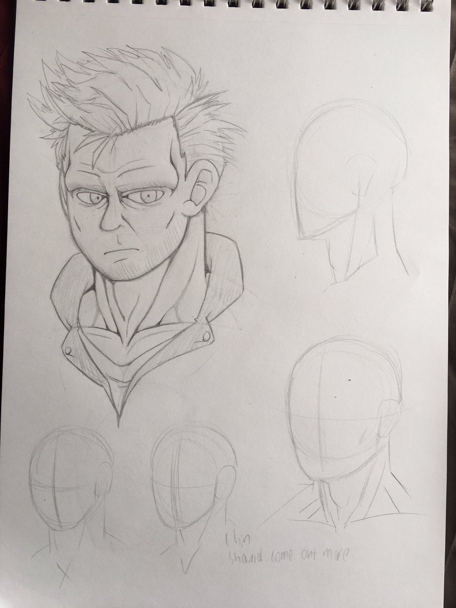 Sketches from 10/4/21

Forgot my main eraser so I didn't wanna try anything too big today. I practiced some heads along with some more realistic facial features, taking note of some of the more DB-esque traits I still used in the last one, like the chin. 