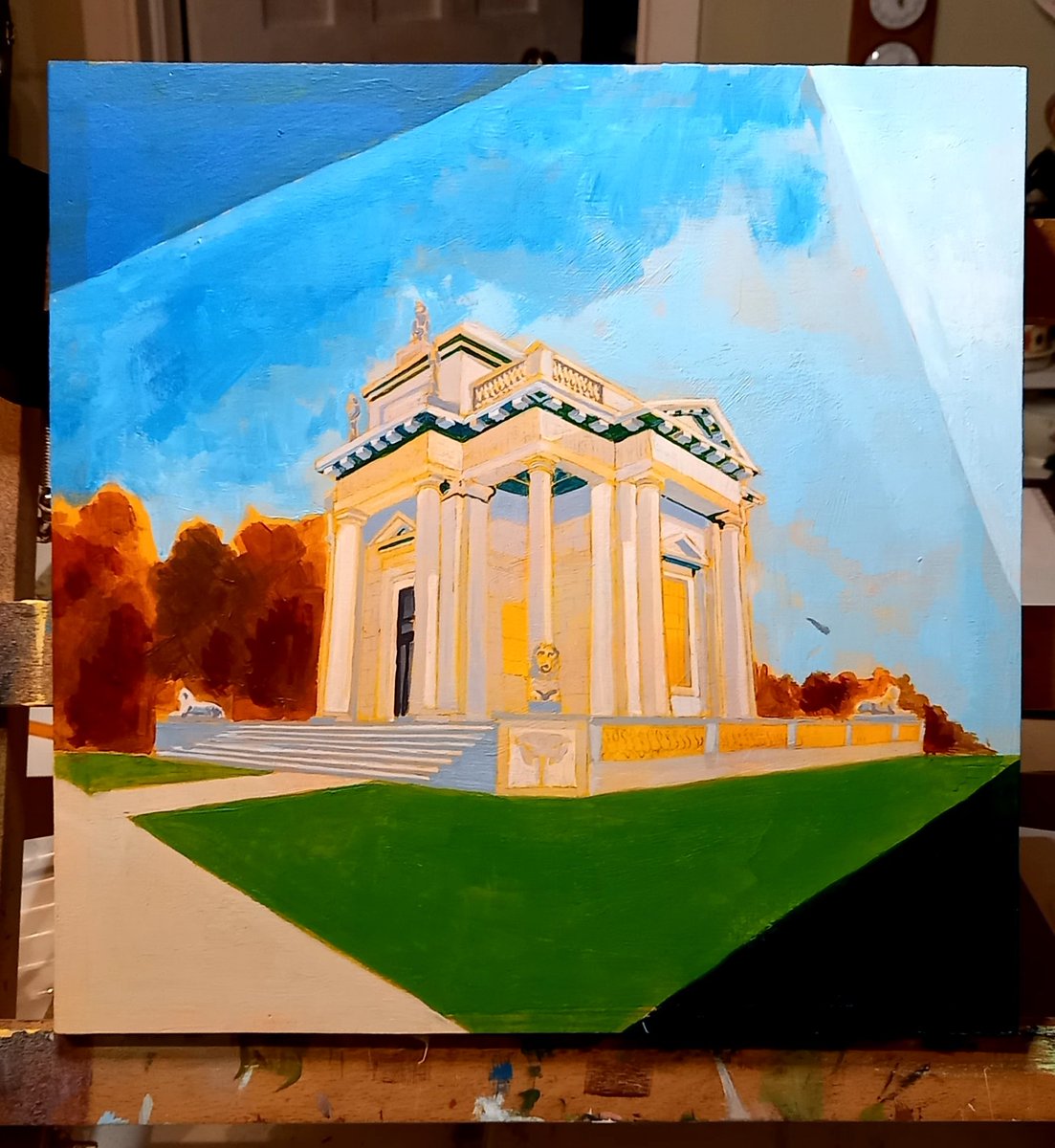 Painting update.  Meele Haggard and whiskey are long put to bed.  The triangles persisted and autumn crept in.  Kinda like where this is going now. #casinomarino