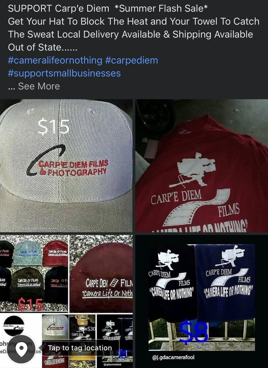 Delivery Available Locally and Out of State Shipping..... Get Your Carp’e Diem Merchandise Today !!!Support The Moment....