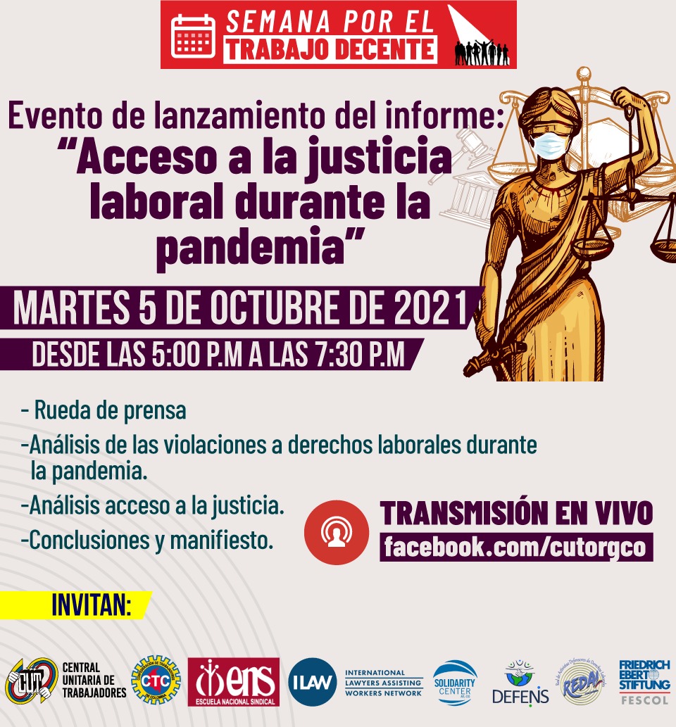 Anamara1310's tweet photo. Mañana  a las 5 pm, en el facebook de la @cutcolombia estaremos conversando sobre el acceso a la justicia laboral durante la pandemia, los retos que tiene este tema y las tareas a desarrollar para que este panorama mejore https://t.co/8dEeynw0ZY