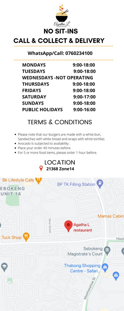 _AgathaL's tweet photo. @MSIZIKHETHOKUH4 Please check us the or alternatively send us WhatsApp for location...please also note we are a cloud kitchen, please read the second page too https://t.co/ayBRCrn4pN