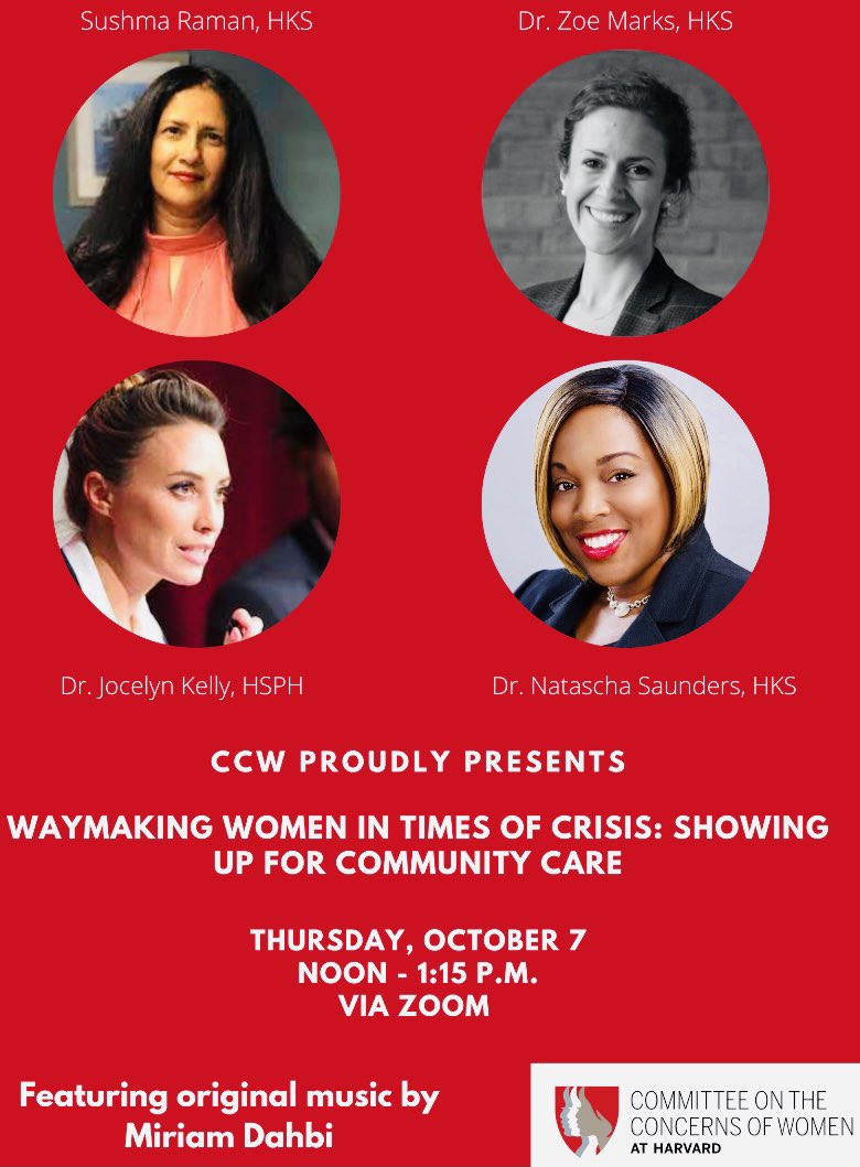Can't wait to join this incredible group of women to talk about 'Waymaking Women in Times of Crisis: Showing Up for Community Care' #Harvard #HarvardUniversity #HarvardWomen #HarvardCCW #WomenEmpowerment @HHI @sushmaraman @z_marks