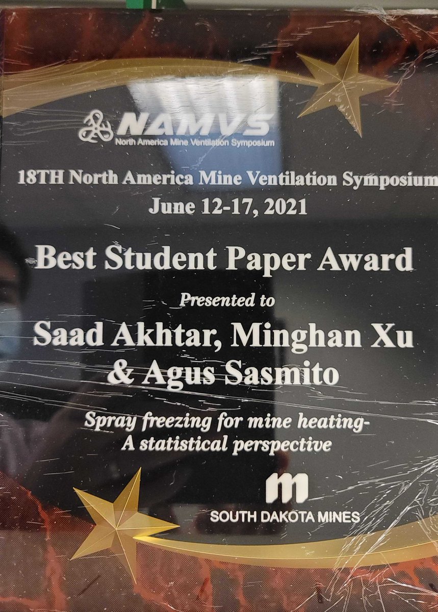MMultiphysics's tweet photo. Congratulations to @saadakhtar312 and @MinghanXu for receiving the Best Student Paper Award in the 18th North American Mine Ventilation Symposium 2021
#MineMultiphysics #McGillEngineering #McGillMining https://t.co/U3WgHPmaan