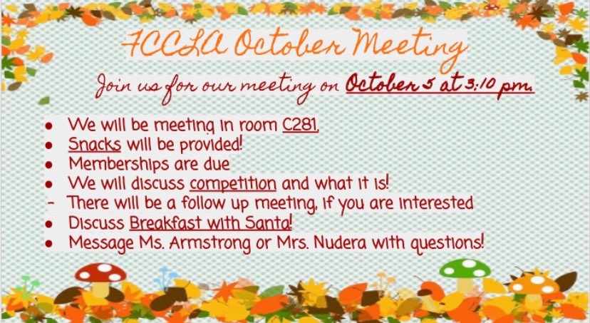 🎃Join FCCLA for our October meeting tomorrow!🎃