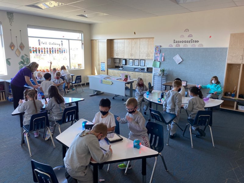 First time trying out the Dot robots for grade 1. It is tricky, but Mrs. V's  class did a great job being persistent while practicing their coding and problem solving skills. #WeAreRundle #codingandrobotics  <a href="/WonderWorkshop/">Wonder Workshop</a> <a href="/rundlecollege/">Rundle Schools</a>