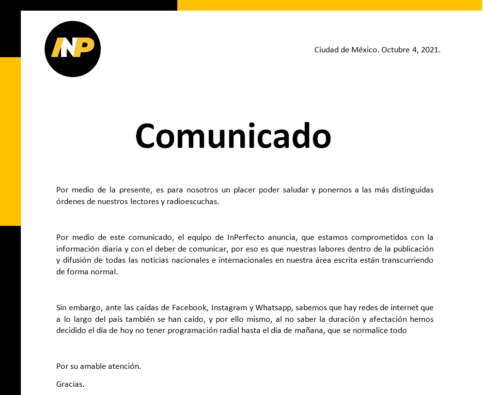 InPerfectoMx's tweet photo. #InPerfecto
COMUNICADO.
🌐 https://t.co/Rvr2T474Qb https://t.co/YaHNS4YMPL