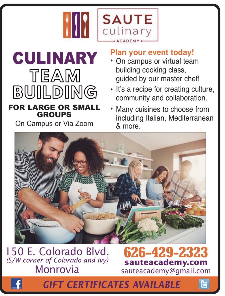 Sauteculinary's tweet photo. Book your holiday company party early!
626-429-2323 or sauteacademy@gmail.com https://t.co/DMw1TZRg3q