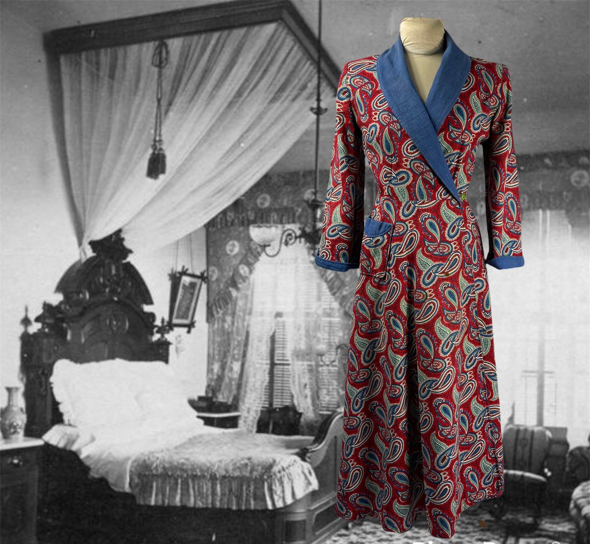 MerrilyVerilyVi's tweet photo. Vintage 1940s 1950s Long Paisley Robe, Blue and Red, Padded Shoulders, Fit and Flare, Bell Sleeves, Shawl Collar, Wrap Around, Loungewear https://t.co/ChiWVoFo9h #wedding #pinuprockabilly #paisley #longsleeve #shawl #anklelength #paisleyrobe #gotvintage #oldhollywood https://t.co/mgwlAt4As6
