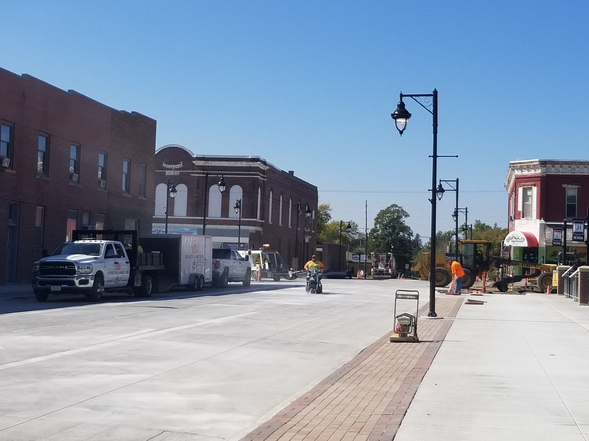 Workers have been busy today with the street painting process on Lincoln Highway!