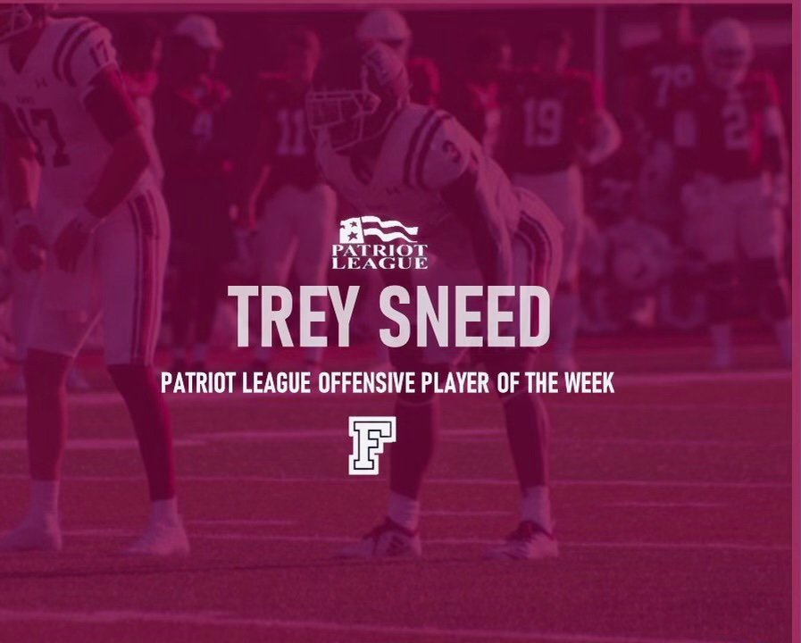 FORDHAMFOOTBALL's tweet photo. Congratulations to RB TREY SNEED for receiving the Patriot League Offensive Player of the week &amp; K NICK LEINENWEBER Special Teams Player of the week honors for their performances vs  Lafayette College this past weekend! 🐏🏈

#RAMILY https://t.co/qVYqgsvatv