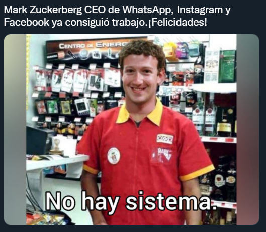heraldodemexico's tweet photo. WhatsApp, Facebook, Instagram y hasta Telegram han dejado incomunicados a millones de usuarios, pero eso sí los memes no han faltado 🤭

Aquí la info 👉 https://t.co/f8yKh0JKY1 https://t.co/cz7Xg5tTc6