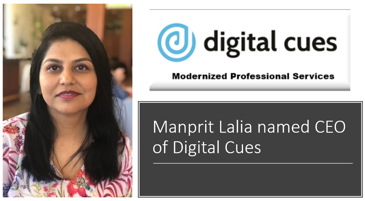 digitalcues's tweet photo. Digital Cues is pleased to announce that Manprit Lalia, who joined the company as COO earlier this year, will be taking over the role as CEO driving her vision of modernizing professional services forward.

To see the full press release 
https://t.co/5Ay8OuakSq https://t.co/IQGUak2wiO