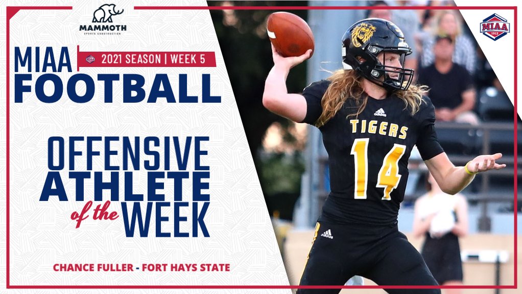 TheMIAA's tweet photo. JUST IN‼️ Week 5⃣'s MIAA Football Athletes of the Week👇 

Quarterbacks Chance Fuller (@FHSUFootball) and Logan Twehous (@UCMFootballTeam) have been named Co-Offensive Athletes of the Week🏈👏

Full Story | https://t.co/Vt2U6JMZxo

#BringYourAGame https://t.co/IztJ1YppjF