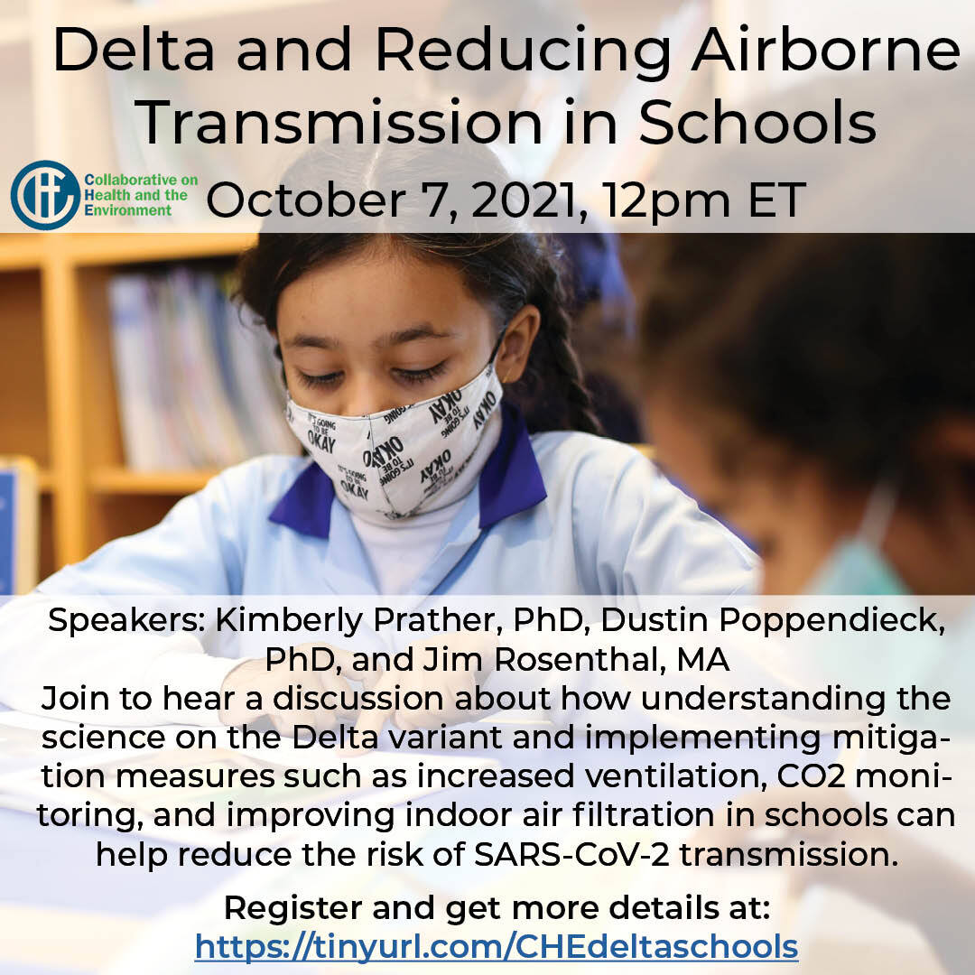 CHE_healthenv's tweet photo. Join us on 10/7 @ 12pm EDT for a webinar on #delta & reducing #airborne #COVID19 transmission in #schools.
@kprather88, @Poppendieck, @JimRosenthal4 will discuss strategies to improve #IAQ. #ventilation #CO2monitoring #filtration. https://t.co/f9bRFahsph https://t.co/43z5N9dZFx