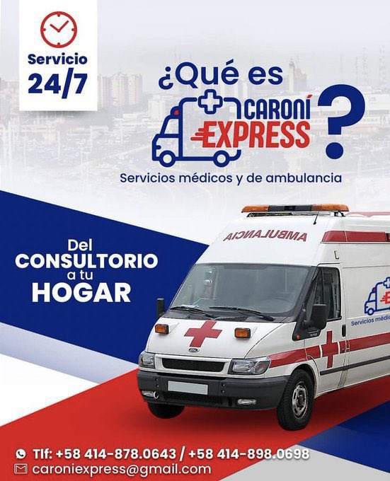 PableOstos's tweet photo. #NadaQueVerConNoticias 
Tenga guardada esta información. 

El equipo de #CaroníExpress ofrece:

🚑Servicio de consultoría médica a domicilio 
🚑Pruebas de #COVID19 
🚑Enfermeras a domicilio 
🚑Oxígeno y equipos médicos 
🚑Servicio de ambulancias en el estado #Bolívar 24/7 https://t.co/yOURdykopx