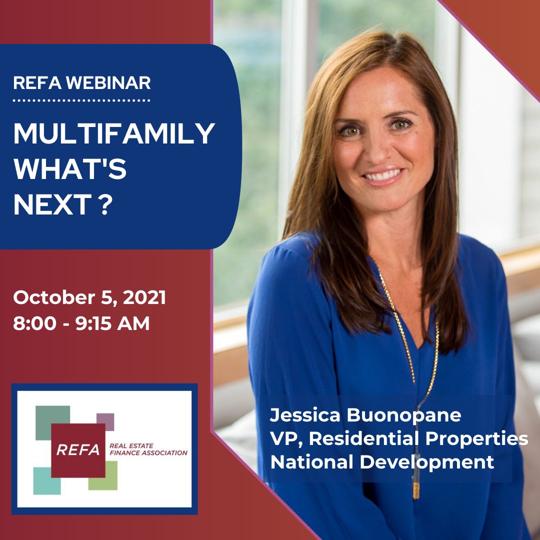 Don’t miss ND's Jessica Buonopane in tomorrow's @refaboston Webinar! Jessica joins a panelist discussion on the future of the Multifamily Industry. Register here: lnkd.in/gPFaMYcW
#WomenInCRE #Multifamily #REFAWebinar #REFAEducation <a href="/GBREB/">GBREB</a> <a href="/nationaldevelop/">National Development</a>