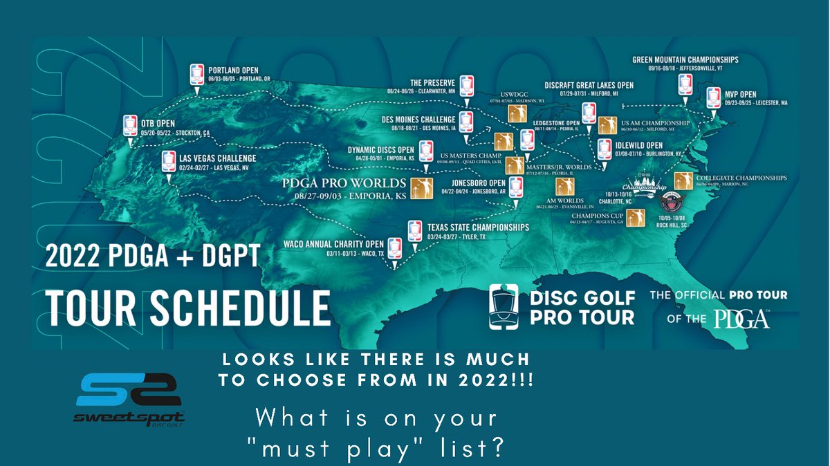 The 2022 schedule is out…. Are you planning next season NOW??

The Mitten State has several tour stops in 2022!! Put SWEET SPOT DISC GOLF on your ‘must visit list’ next season!  We will not disappoint!!
#discgolf #michigandiscgolf #discgolfmichigan #sweetspotdiscgolf