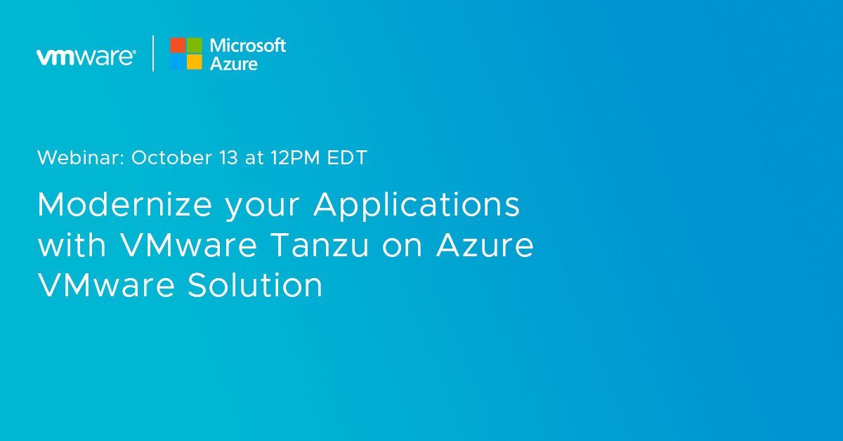 📣 Webinar alert! 📣 Join us to learn about:
- Tanzu Standard's features and components
- Benefits of a consistent cross-platform Kubernetes runtime
- Managing lifecycle ops with Tanzu Mission Control
Register for free! bit.ly/3moIHJ9