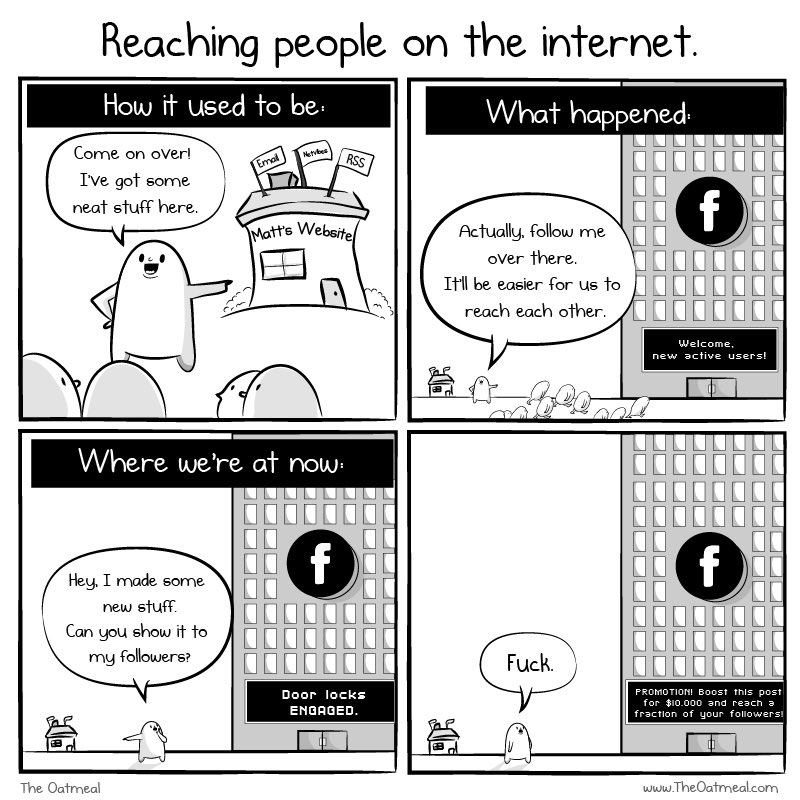 Oatmeal's tweet photo. In short, I’ve been urging my followers to get updates directly from me via email, rather than being locked behind Facebook. Subscribe here: https://t.co/x9IRnXVGs4 https://t.co/K6ctTw11MZ