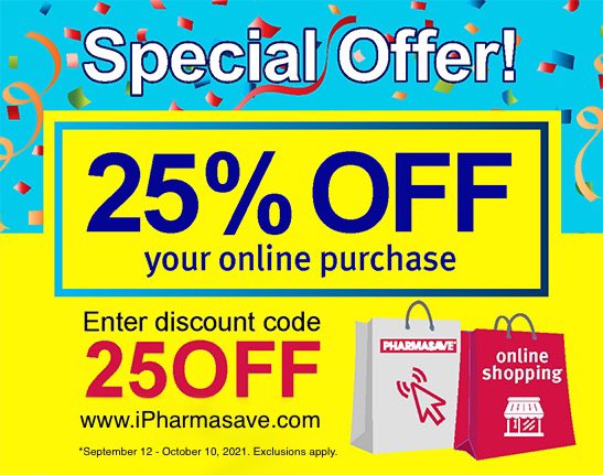 Until October 10, 2021 receive 25% OFF* your online purchase with code "25OFF"!  Pick-up in-store is always free!  Shop from the comfort of...anywhere!

bit.ly/PharmasaveShop… 

#pharmasave #shoponline #stevestonvillage #richmondbc  #savings 

Valid at bit.ly/PharmasaveShop…